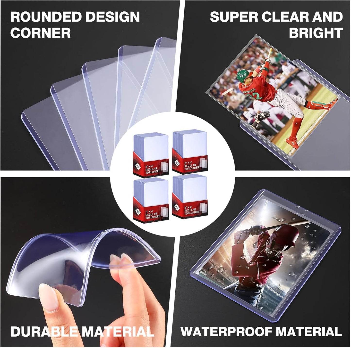 Skiennix 200 Card Sleeves Top Loaders - Durable 3" x 4" Baseball Card Protectors with 96 Pockets