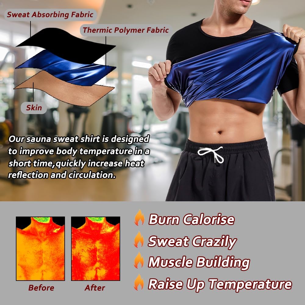 Skiennix Sauna Shirt for Men - Short Sleeve Sweat Compression T-Shirt for Gym Workouts