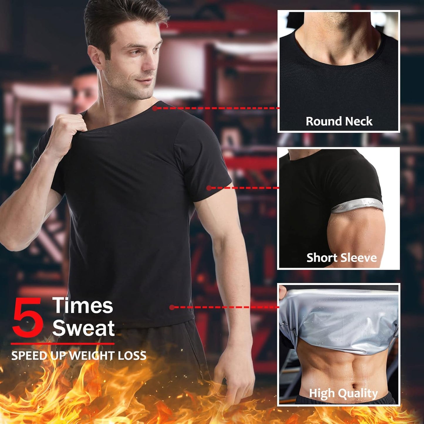 Skiennix Sauna Shirt for Men - Short Sleeve Compression Vest for Effective Sweat & Body Shaping