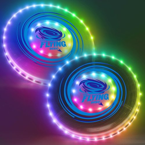 HYES Light Up Flying Discs - 45 LEDs, 14 Lighting Modes | Rechargeable Glow in The Dark Rings for Outdoor Fun
