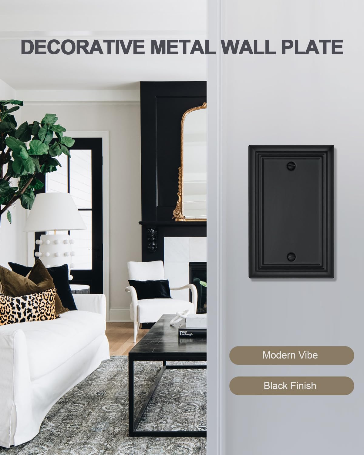 ZILLSEA 2-Pack Black Blank Wall Plates, No Device Blank Outlet Covers, Metal Electrical Covers for Unused Outlets/Switches, 3.15''*4.88'', Midsize