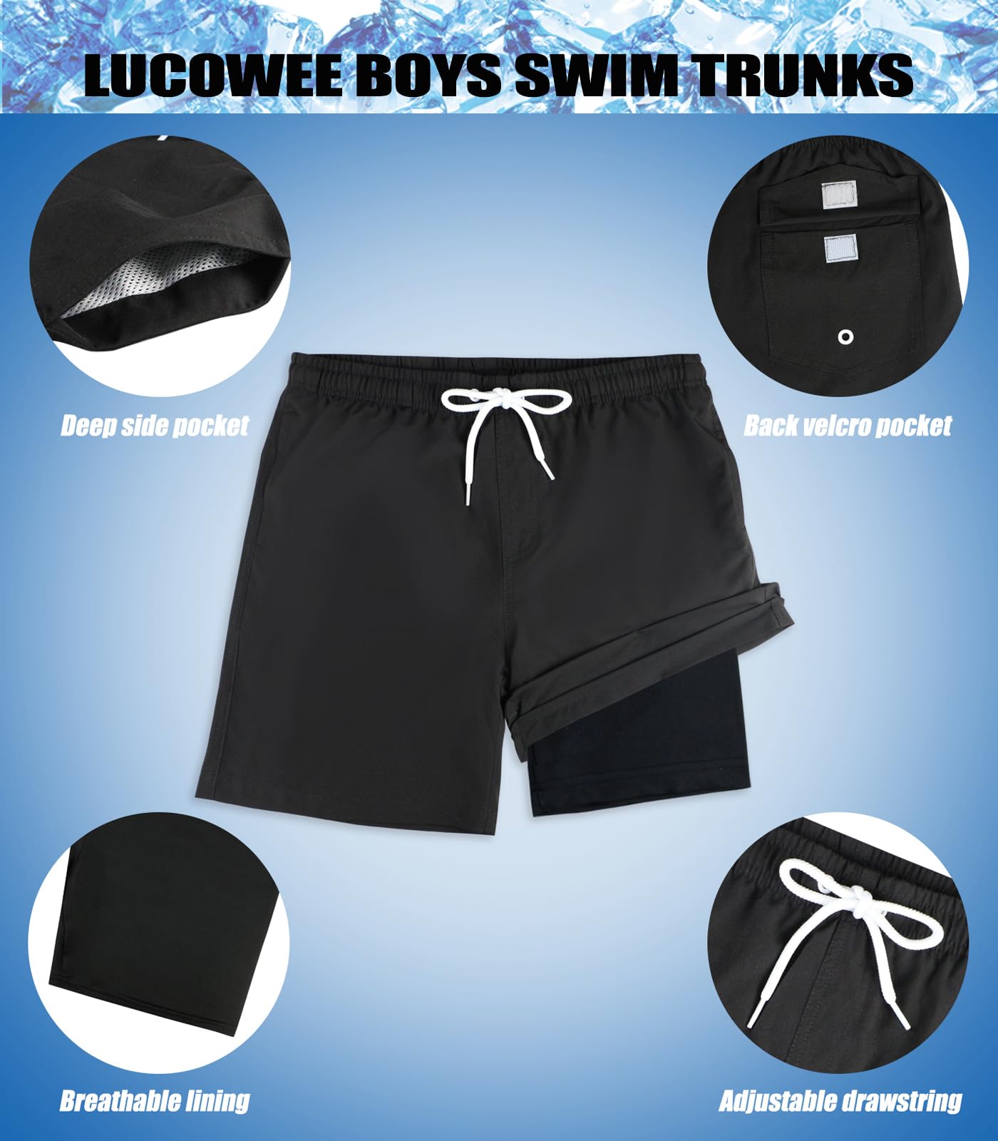 LUCOWEE Boys Swim Trunks Compression Liner Anti Chafe Swimming Shorts Bathing Lakewear Sandless Stretchy Adjustable Drawstring Quick Dry UPF 50+ Shorts Brilliant Ducks Size 14 16