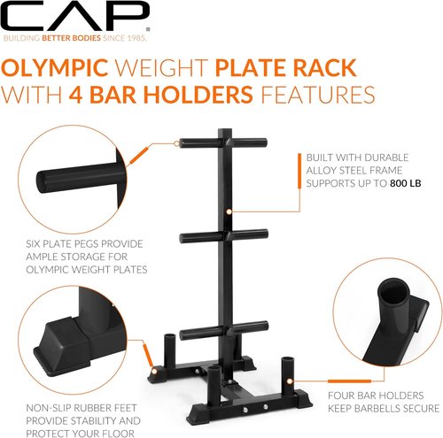 CAP Barbell Olympic Bumper Plate Rack - Durable Storage Solution for Home Gym | Space-Saving Design