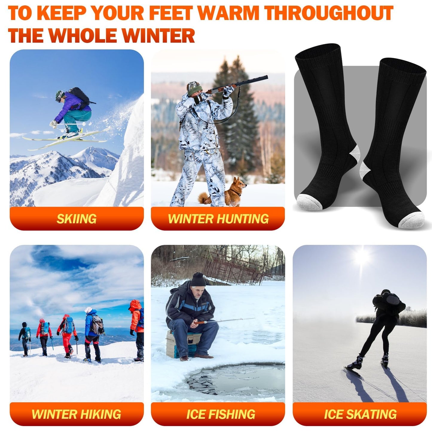 Heated Socks for Men/Women - 5V 5000mAh Battery Powered, Perfect for Outdoor Riding, Camping, Hiking, Motorcycling, and Skiing