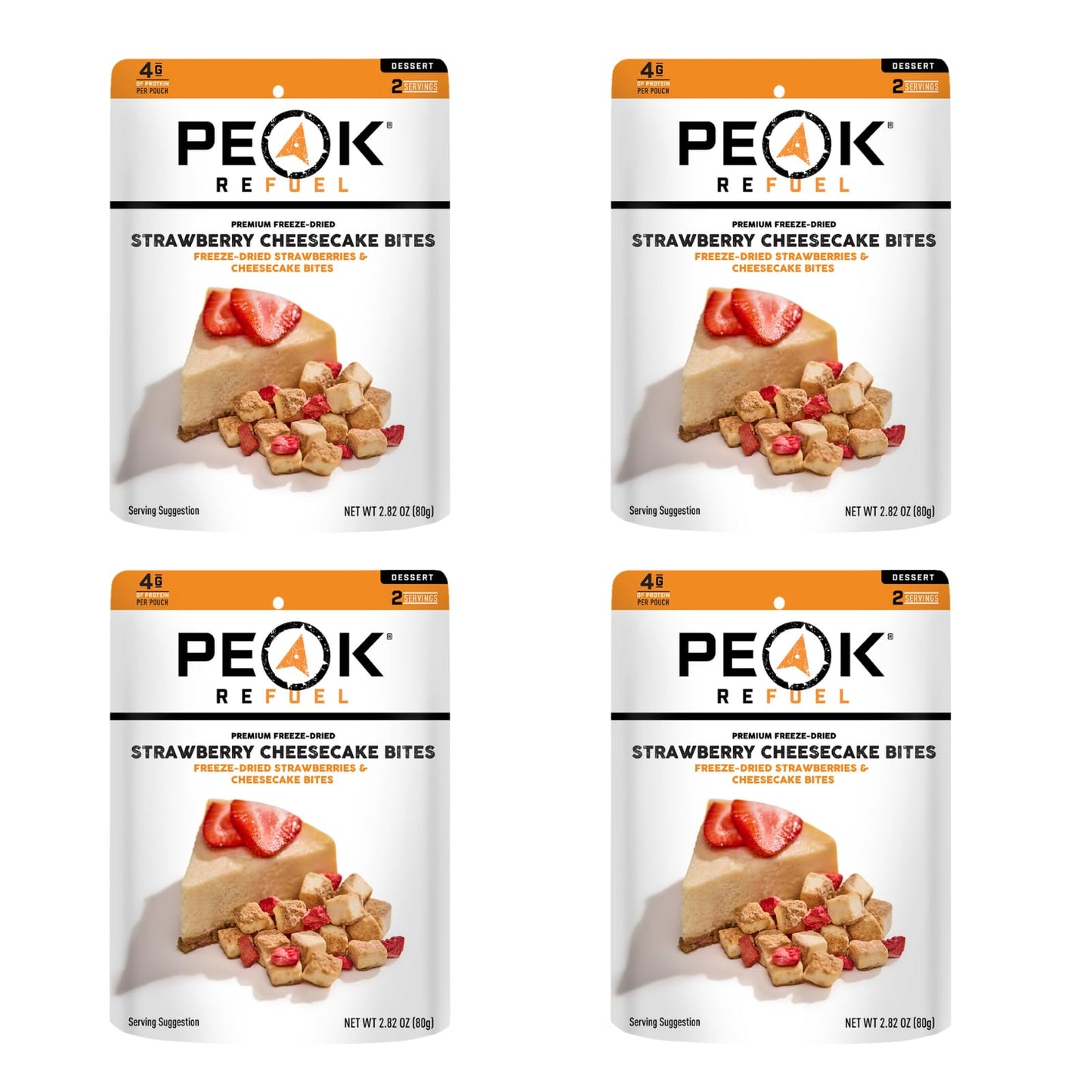 Peak Refuel Strawberry Cheesecake Bites 4-Pack | Freeze Dried Backpacking and Camping Food | Tasty Trail Treat | High Protein Snack Packs