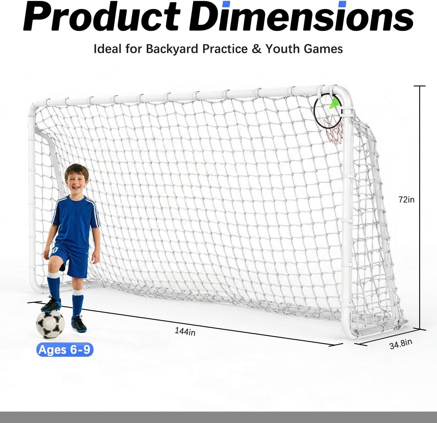 Metal Soccer Goal by [Brand Name] - Rust-Proof Frame with PE Net & Training Cones | 8x6, 12x6, 16x7 FT Sizes