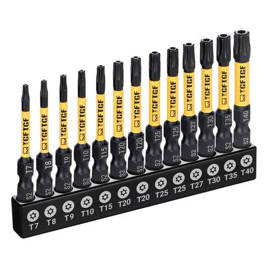 TGFTGF Impact Torx Bit Set 13PCS (TT7-TT40), 2” S2 Steel Security Torx, Tamper Proof Torque Star Bit Set with Magnetic CNC Machined Tips, Impact Screwdriver Bits with Storage Case