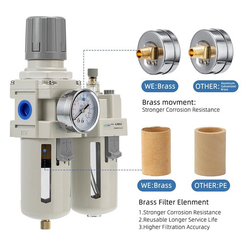 **Regine Switzerland Compressed Air Filter Regulator - Water/Oil Trap Separator (0-150 PSI) | Semi-Automatic Drain**