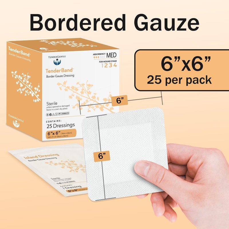 Bordered Gauze Island Dressing 6x6-25 Large Adhesive Bandages for Wound Protection - Good for Hospitals, Medical Facilities, First Aid Kits, and More
