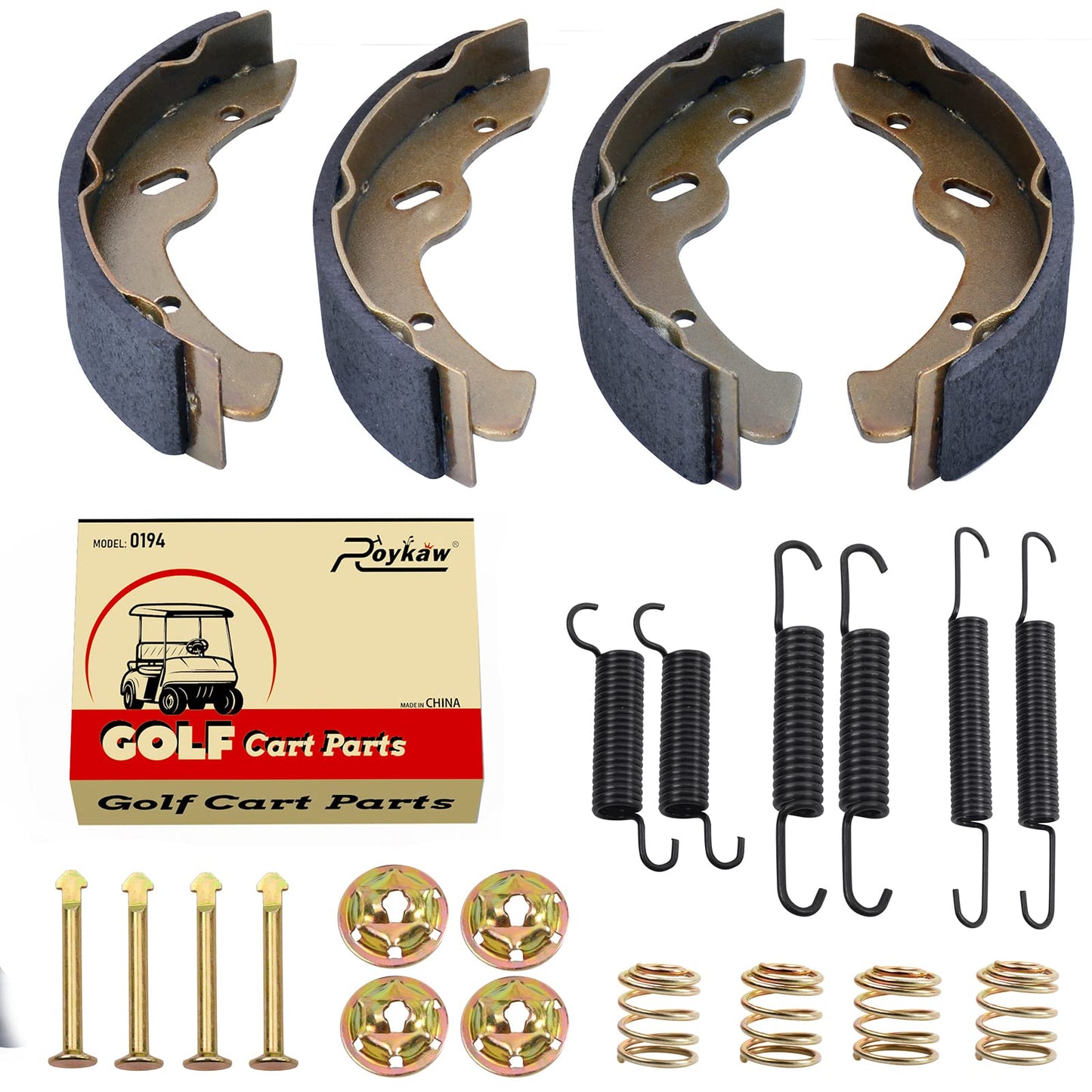 Roykaw EZGO Brake Shoes Pads and Spring Kit Compatible with1996-Up TXT/ST350/Workhorse and Yamaha 1993-Up G14, G16, G19-G22 Golf Cart Models Replaces # 27943G01, 70794G01, 70795G01