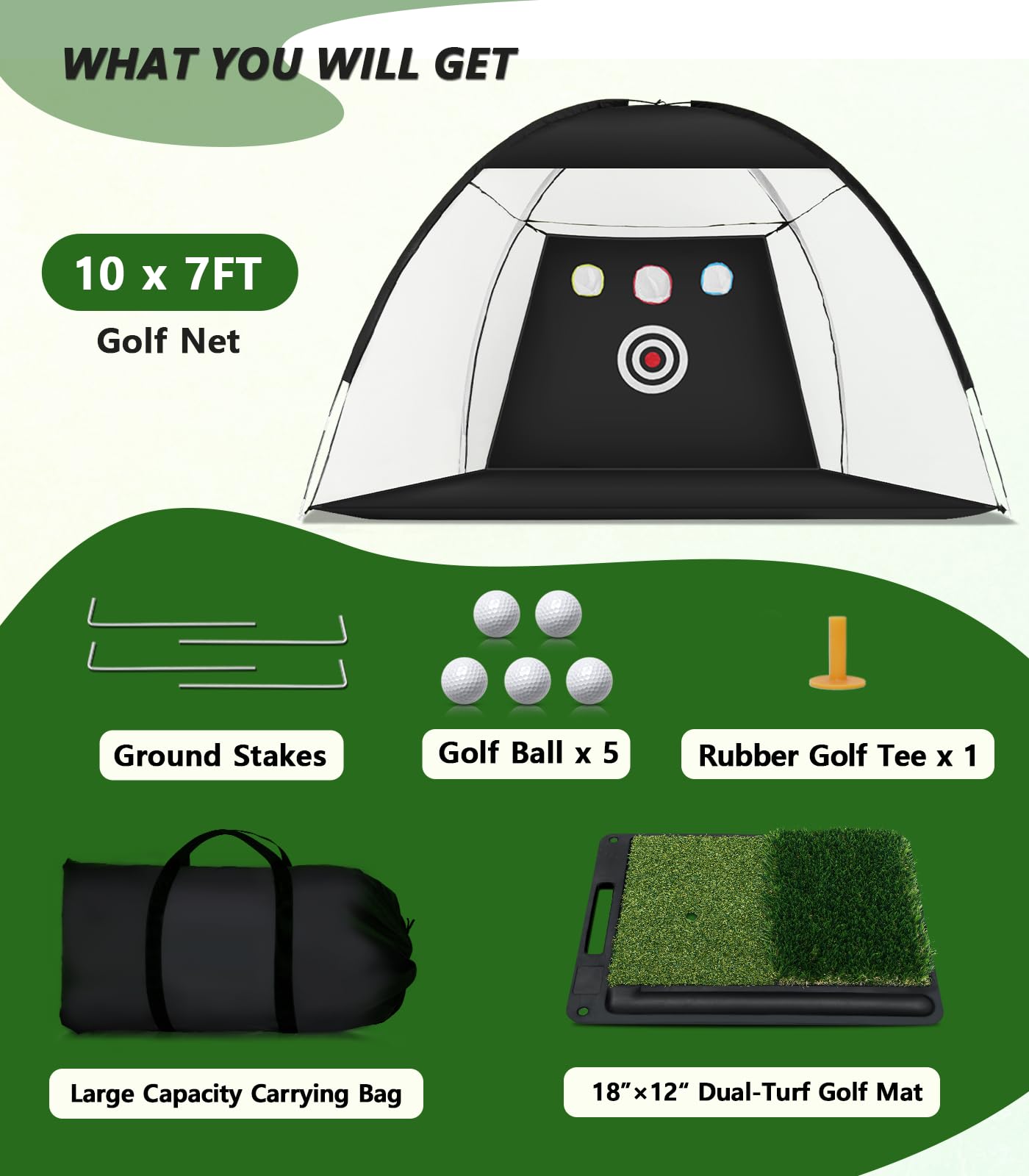 Golf Net, 10 x 7FT Golf Practice Nets for Backyard Driving Hitting Swing Chipping Training with Hitting Mat for Indoor & Outdoor, Gifts for Men Dad Husband Golfers Him