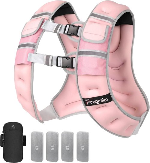 Fragraim Adjustable Weighted Vest for Women Men, 8-12lb/14-18lb/20-24lb/26-30lb Weight Vest with 4 Removable Iron Weights, Phone Holder and Back Pocket, Vest for Walking,Strength Training, Running