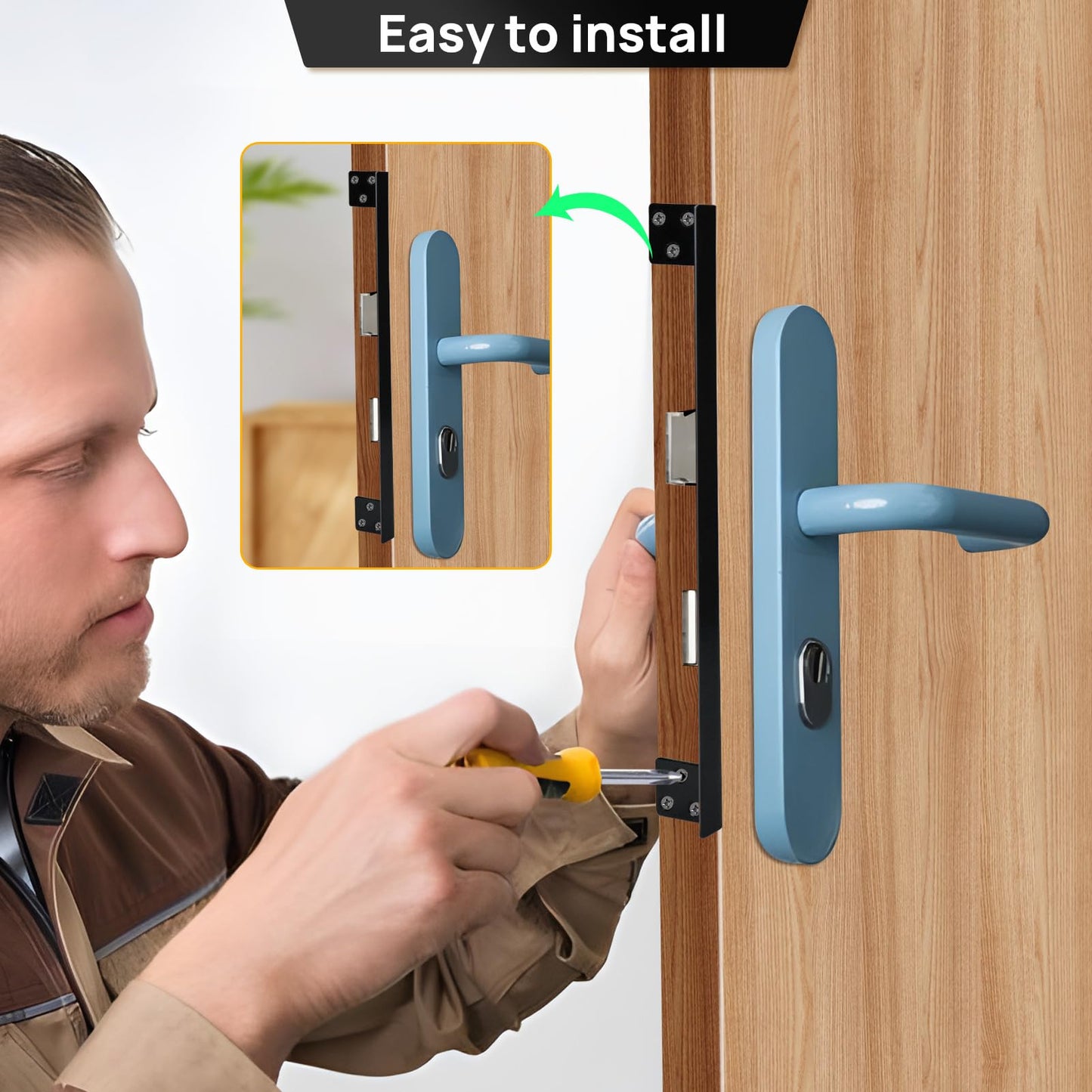 Catephe Door Latch Cover, 2 Pcs Door Latch Guard Plate, L Shaped Security Reinforcement Striker Plates, Cover The Gap Between Door Lock and Door Frame(Black)