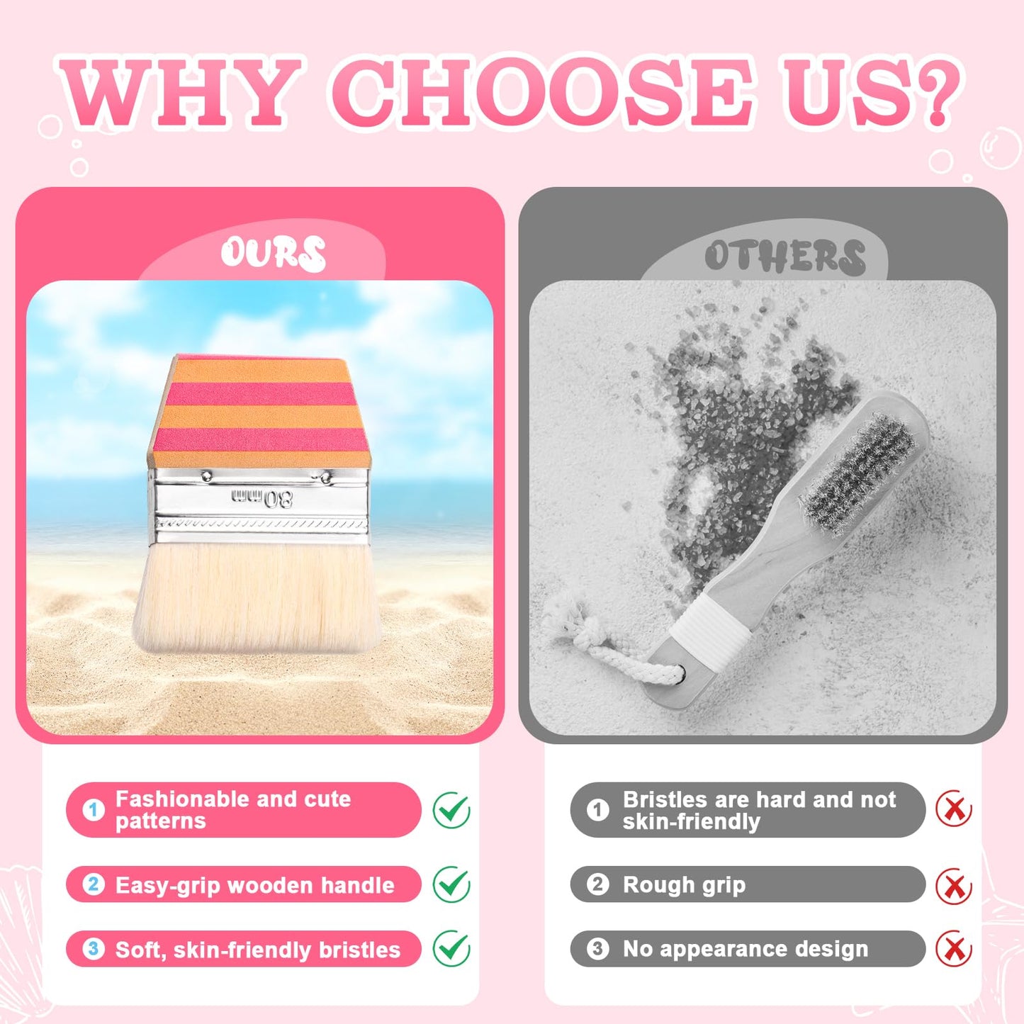 Sand Beach Cleaning Brush Sand Remover Brush Body Skin Cleaning Beach Accessories Soft Sand Off Brush for Vacation Lightweight & Portable Holiday Essentials(Stripe)