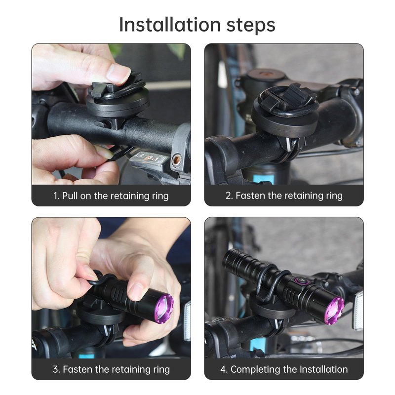 Tobefore 3Pcs Universal Bike Flashlight Mount, Adjustable Clamp for Flashlight, 360 Degree Adjustable Cycling Torch Stand for Road&Mountain Bike