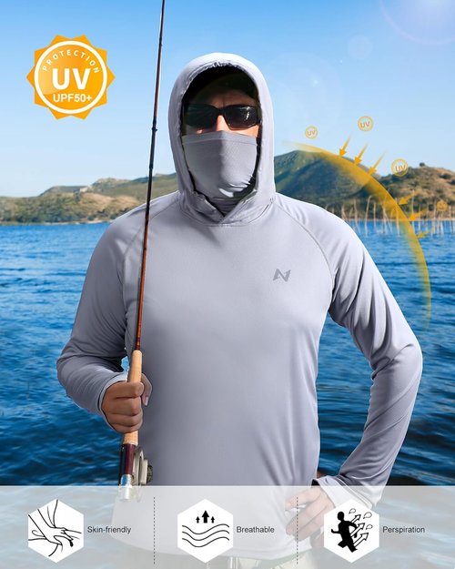 Isnowood Sun Shirt - Men's Long Sleeve UPF 50+ UV Protection Hoodie for Fishing & Hiking