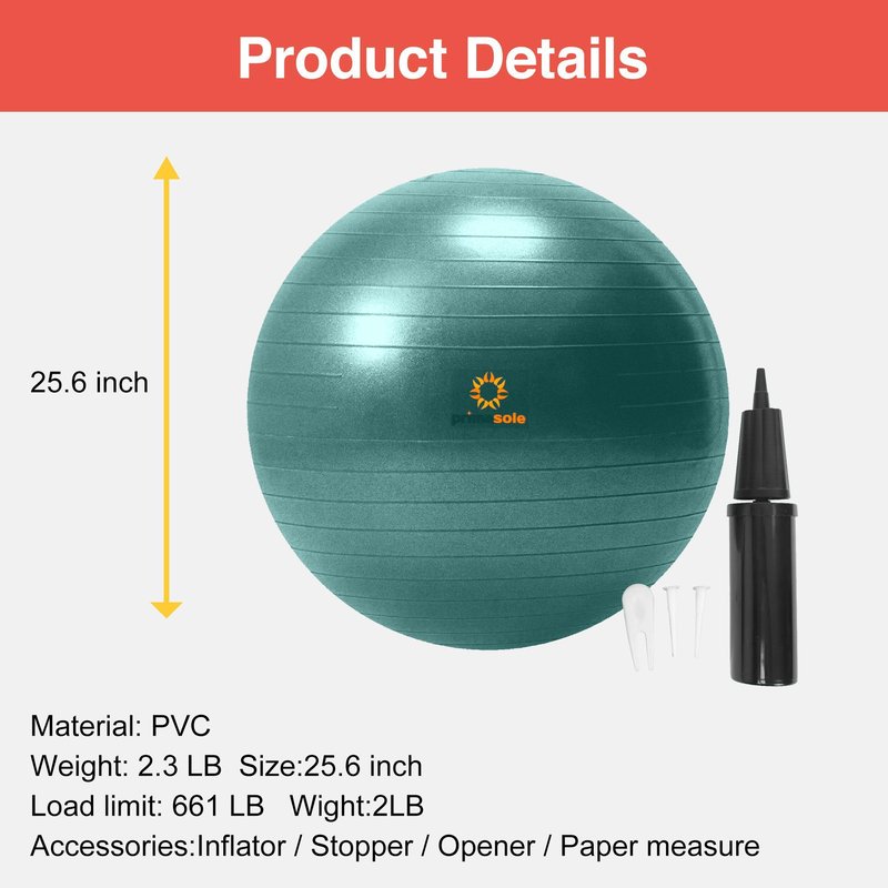 Primasole Stability Ball 55cm(21.7inch- 65cm(25.6inch) Diameter Thickened Yoga for Pregnancy & Exercise - Fitness Ball for Pilates, Office Chair and Birth Support.