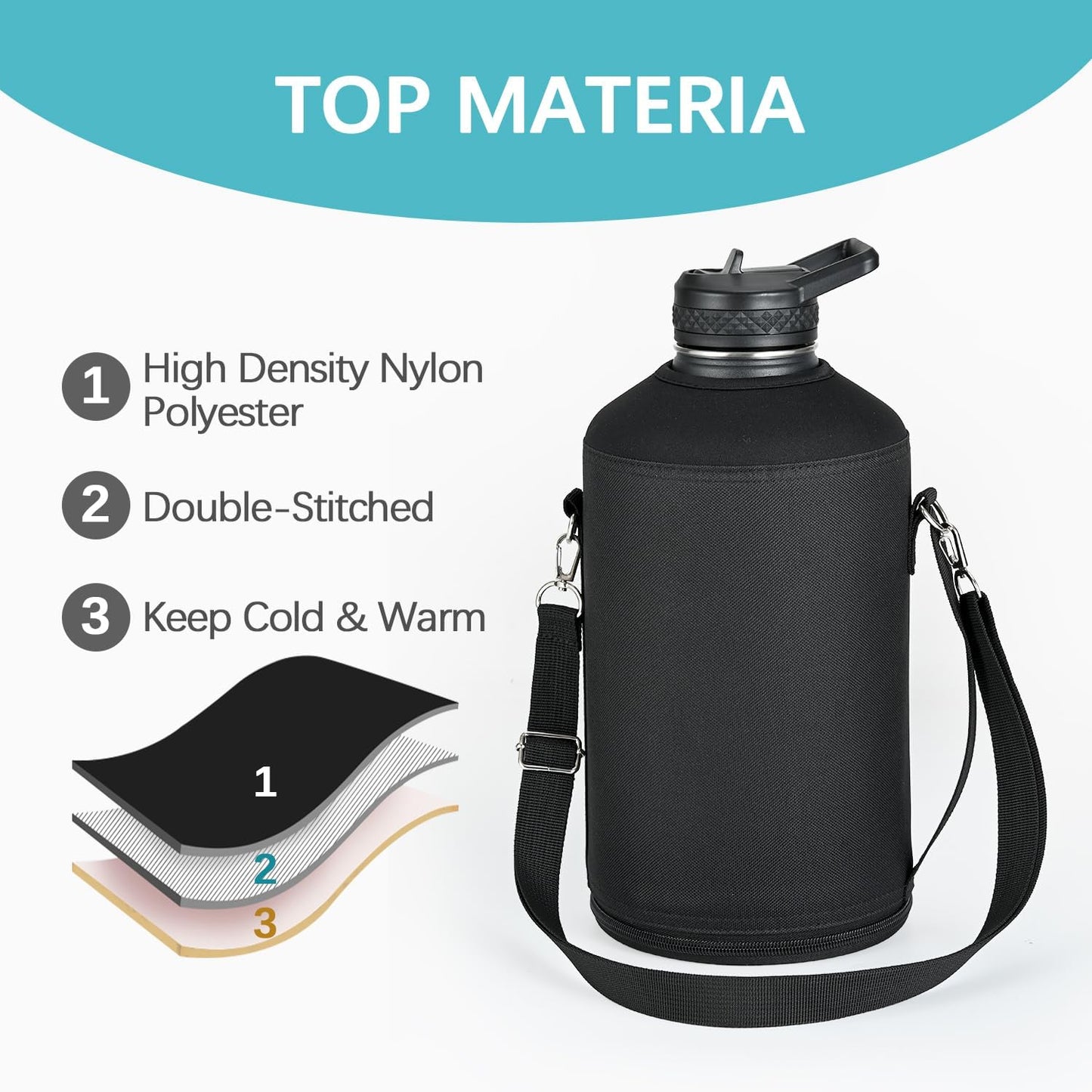RAYMYLO Water Bottle Carrier Bag - Adjustable Crossbody Holder for 64/128 oz Bottles | Black
