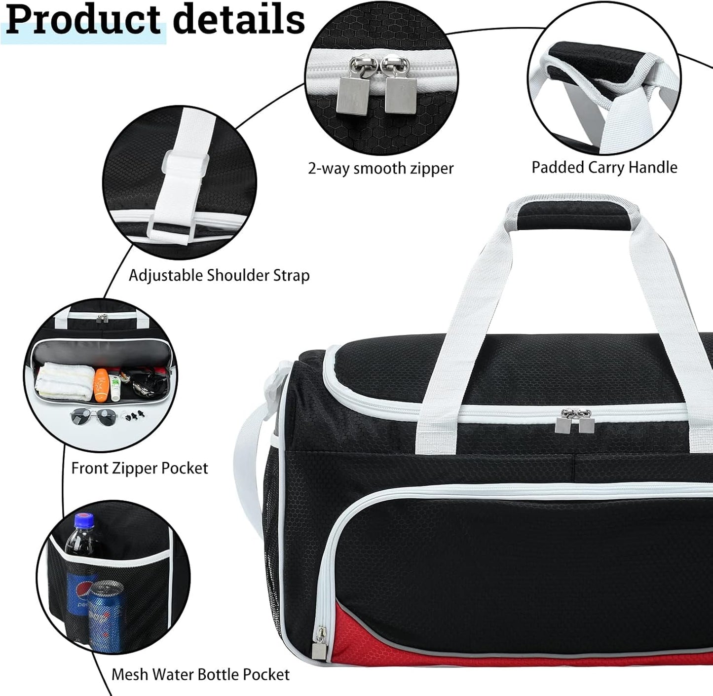 Uarition Gym Duffle Bag - 55L Large Black Duffel for Sports, Workouts & Travel | Durable Heavy-Duty Design