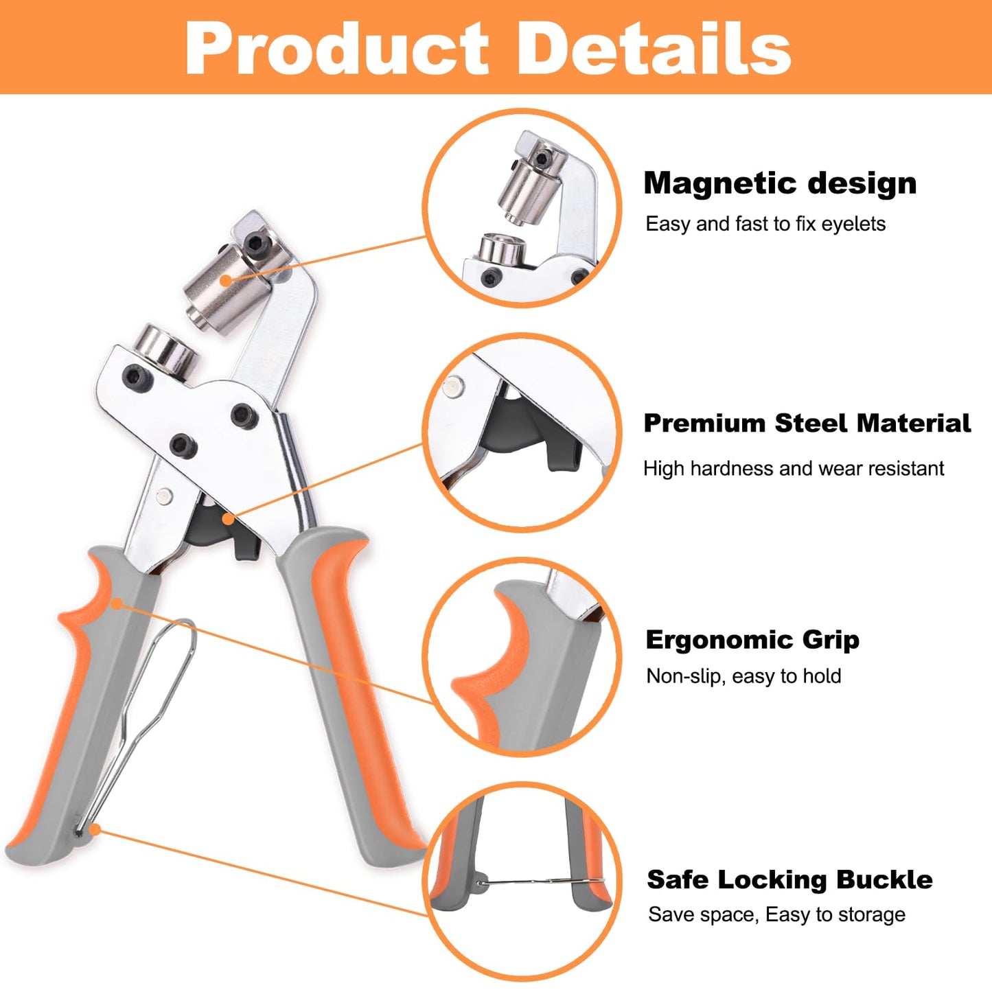 ZAPSIFOU Grommet Tool Kit with 200 pcs 3/8 Inch 10mm Grommets, Heavy Duty Grommet Kit, Grommets Pucher with Hole Punch and Eyelets, Eyelet Pliers Kit for Tarp, Fabric, Banner, Canvas