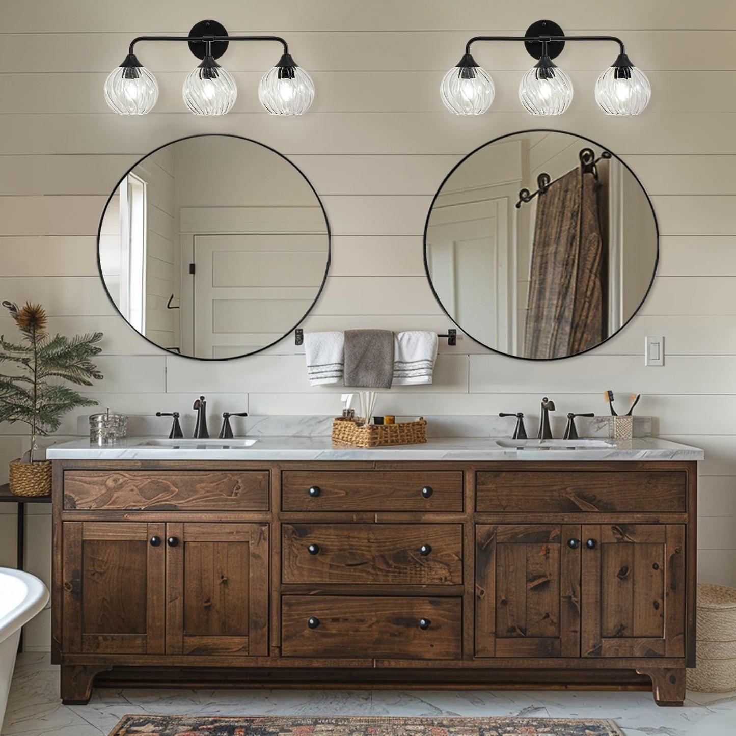 ANDY STAR 3-Light Matte Black Bathroom Vanity Light, 22” Modern Wall Sconce with Clear Spiral Glass Shades, Anti-Rust Metal Lighting Fixture for Bathroom Mirror, Powder Room, E26 Base