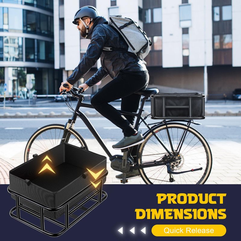 PIREKZUNT 16.5"X11.8"X5" Rear Basket with Waterproof Cover and Adjustable Cargo Net, Heavy Duty Thickened Basket Liner Fits Most Bikes and E-Bike