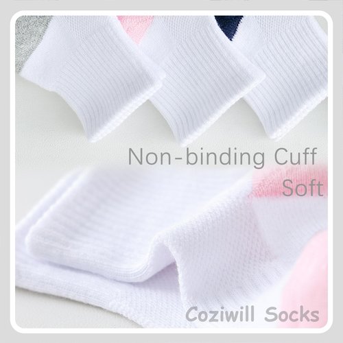 Girls Ankle Socks Kids Cushioned Athletic Quarter Socks Boys Cotton Short Sock Sports 7-10 Years Children 6 Pairs(2Grey+2Navy+2Pink, M)