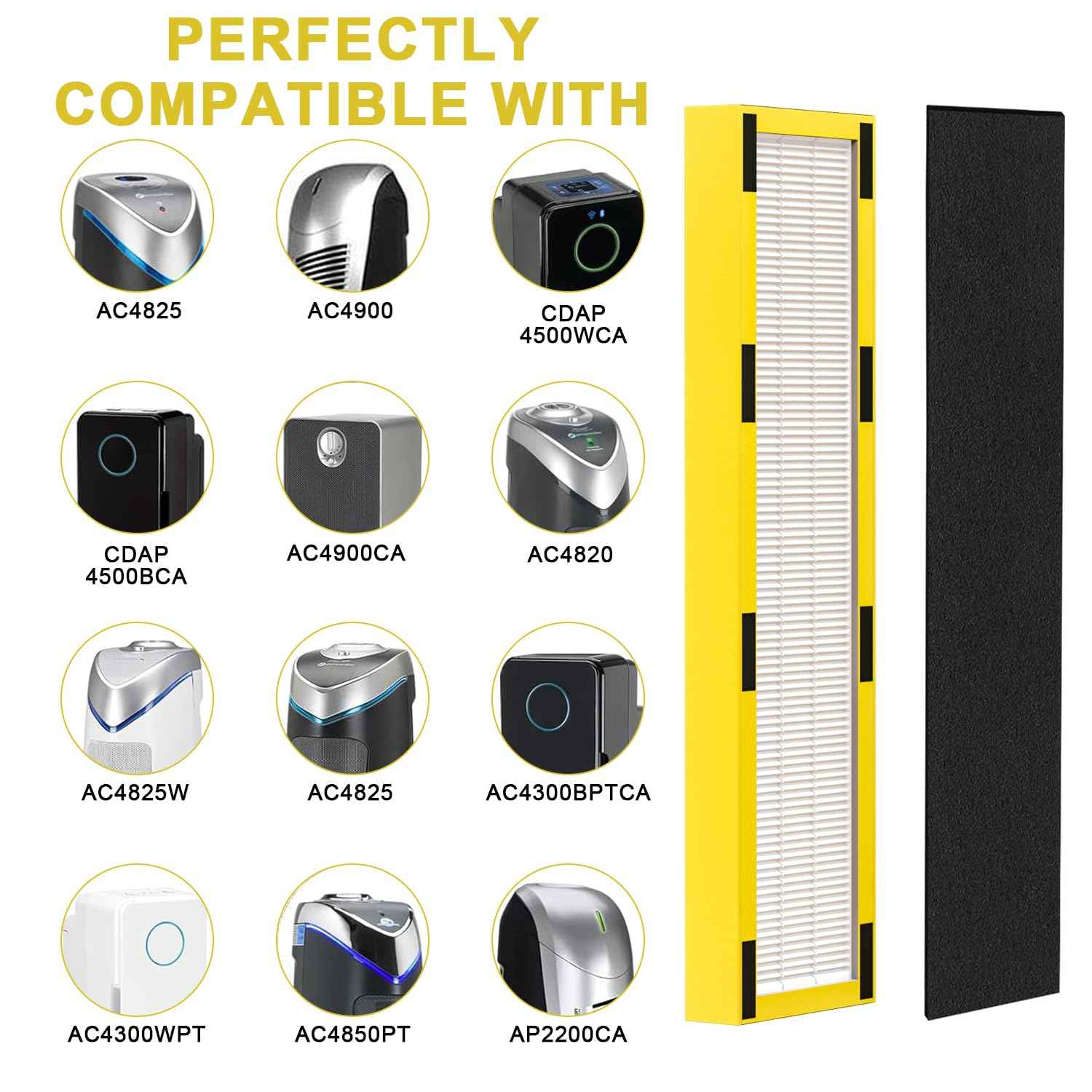 2 pack FLT5000 replacement filter c for Compatible with FLT5000 Filter C AC5000, AC5000E, AC5250PT, AC5350B, AC5350BCA, AC5350W, AC5300B, CDAP5500B, AP2800CA (Yellow)