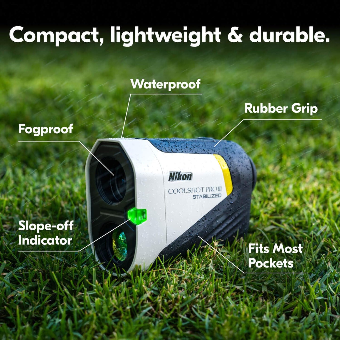 Nikon COOLSHOT PROIII STABILIZED Golf Laser Rangefinder | Waterproof 6X Monocular Optics with Hyper Read, Slope Compensation & Dual Locked ON Quake | Golf & Actual Distance Modes