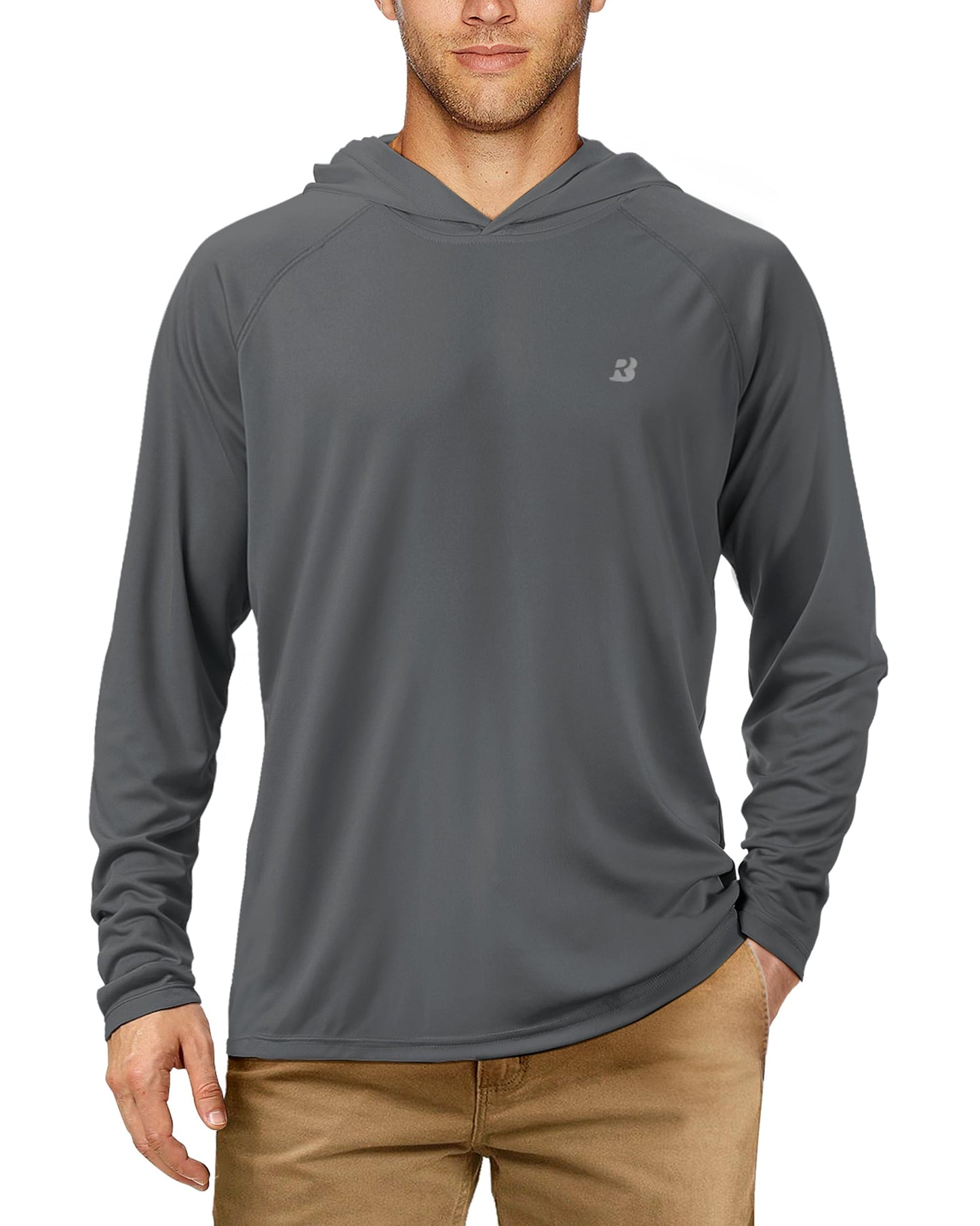 Roadbox Men's UPF 50+ Sun Protection Long Sleeve Hoodie Shirt Outdoor UV Fishing Shirts for Workout, Running, Fishing, Hiking