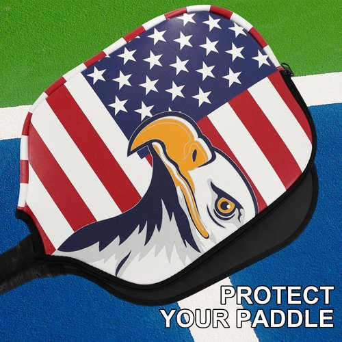 GOLTERS Pickleball Paddle Cover 11.8” L x 9" W American Flag Eagle Pattern Perfect For Most Paddle PU Leather Paddle Cover Protect Your Paddle From Scratches Dings and Dents (Eagle)