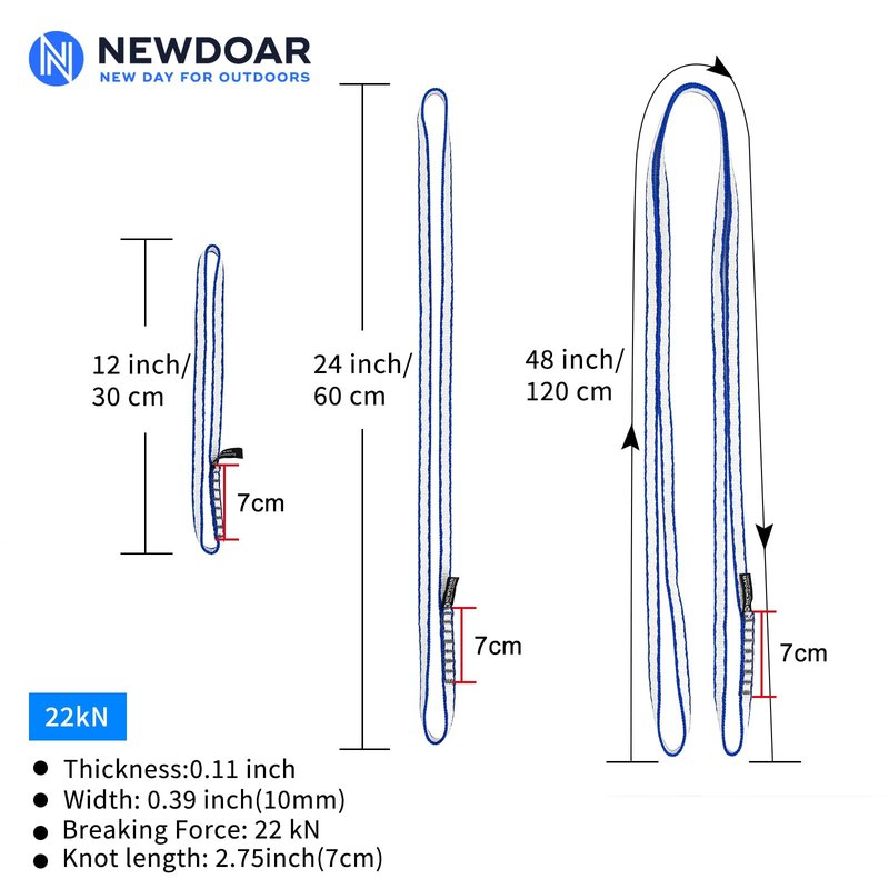 NewDoar Climbing Sling 10mm Dyneema Sling Runners 22KN 4840LB Climbing Utility Cord Rock Climbing,Creating Anchors System,Rappelling Gear,Perfect for Tree Work-Blue/12''(30cm) 3pcs