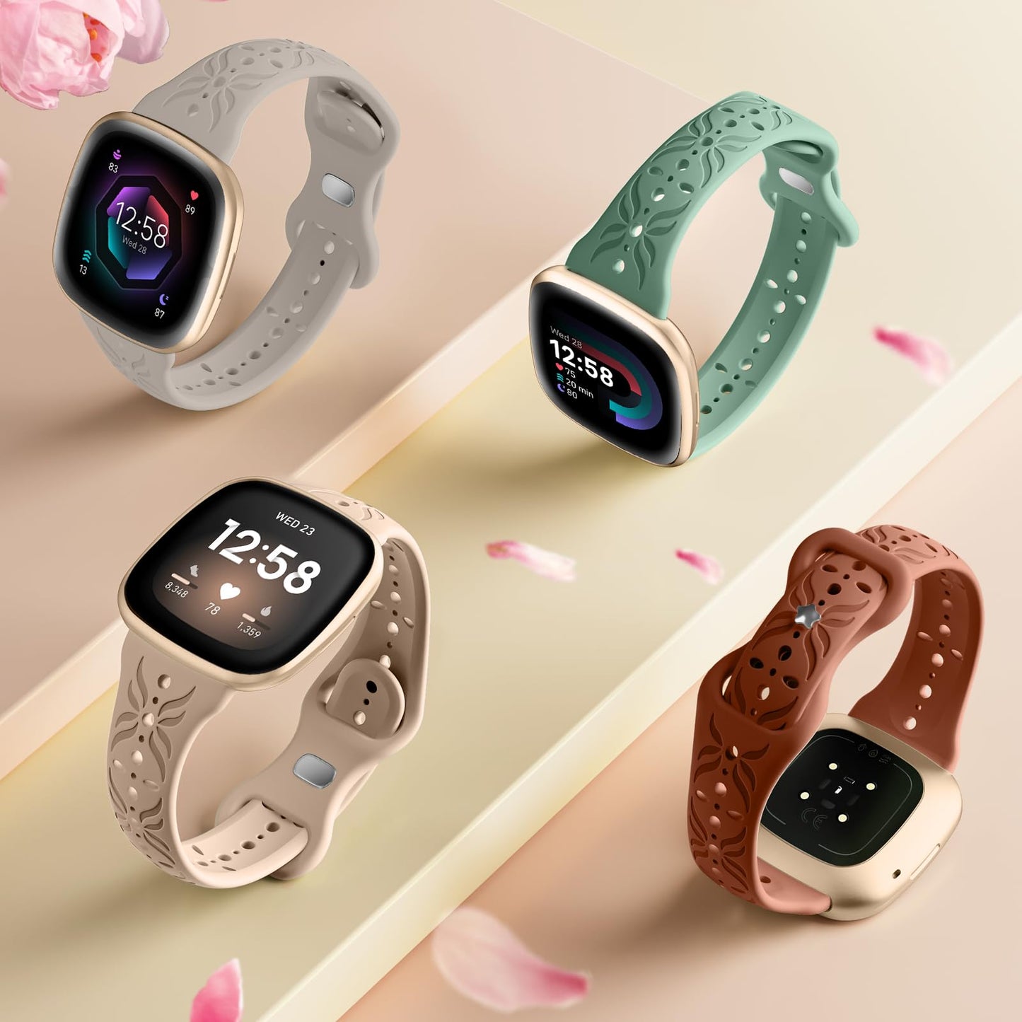 Maledan Engraved Pattern Band Compatible With Fitbit Sense/Versa 3/4 and Sense 2, Breathable Sport Strap Bracelet Wrist Band for Men and Women