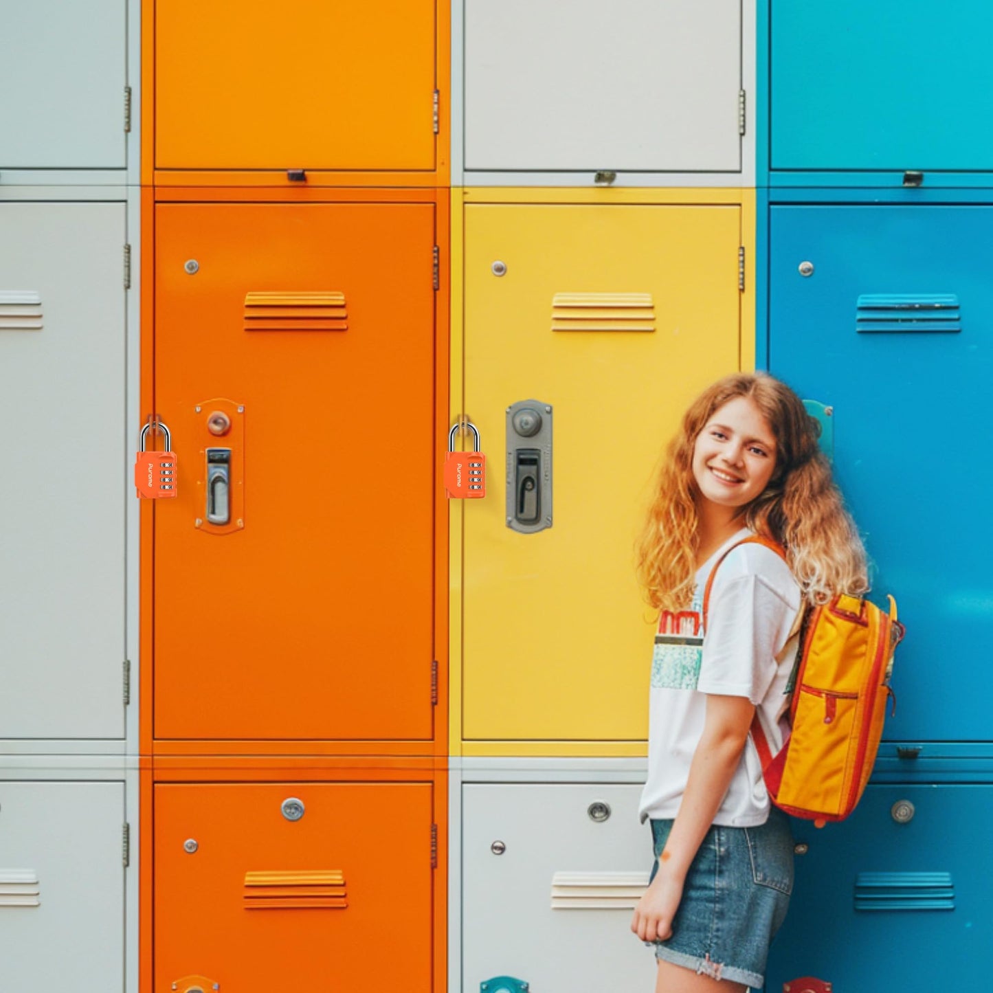 Puroma 1 Pack Combination Lock for Locker 4 Digit Outdoor Waterproof Padlock for School, Gym, Sports, Fence, Toolbox, Gate, Case, Outdoor, Hasp Storage, Cabinets (Orange)