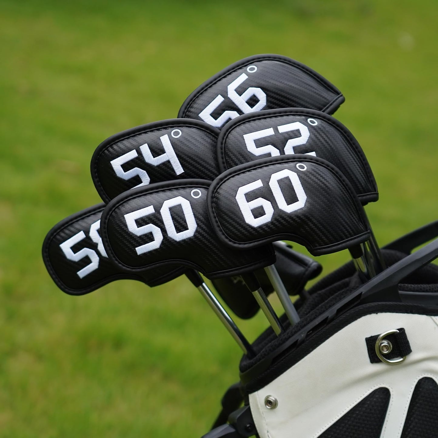 Craftsman Golf 6pcs Golf Club Wedge Covers Protective Headcover 50° 52° 54° 56° 58° 60° on Both Sides Woven Embossed Faux Leather Black fit RH and LH