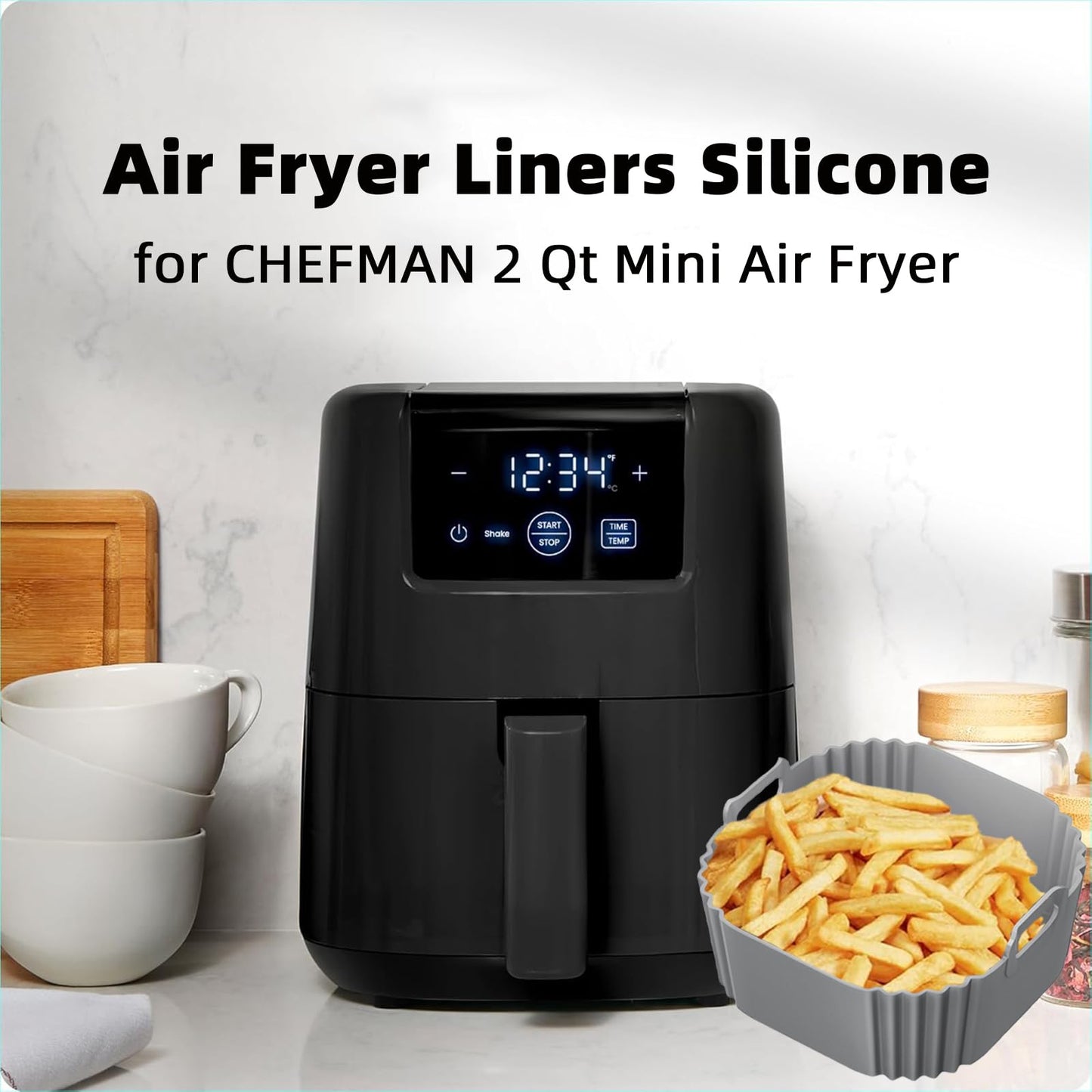 Silicone Air Fryer Liners for CHEFMAN 2 Qt Mini Air Fryer, 2 Pack Square Small Airfryer Liners Reusable for Ninja/DASH/Cuisinart/topzee/COSORI/BELLA/COMFEE'/Instant Pot/Tasty/DEIME/Bear 1-2.1QT