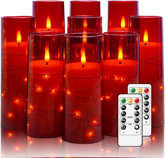 Flameless LED Pillar Candles Set - 9 Pcs White with Remote & Star String for Home Decor