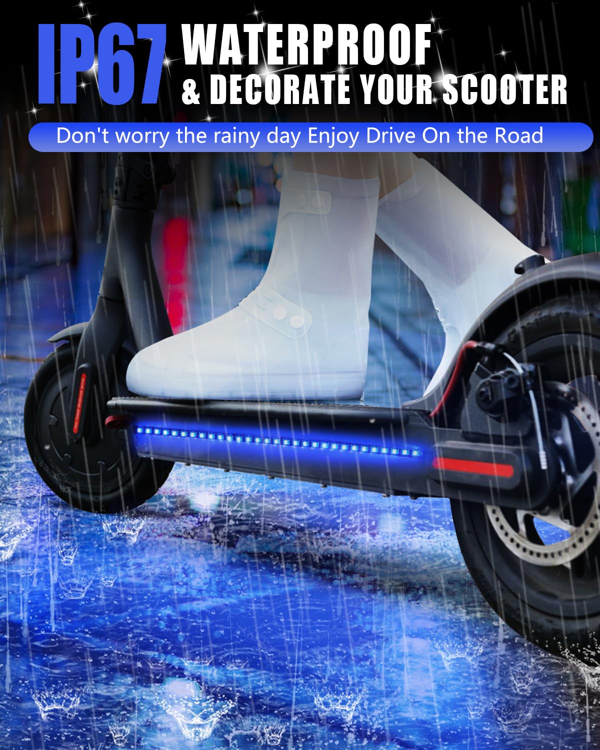 Keiurot Led Lights for Scooter Lights for Night Riding, Electric Scooter LED Strip Light Accessories Blue Led Light Strips 5v Flashing Mode for Skateboard Light, Bike, 2 in 1