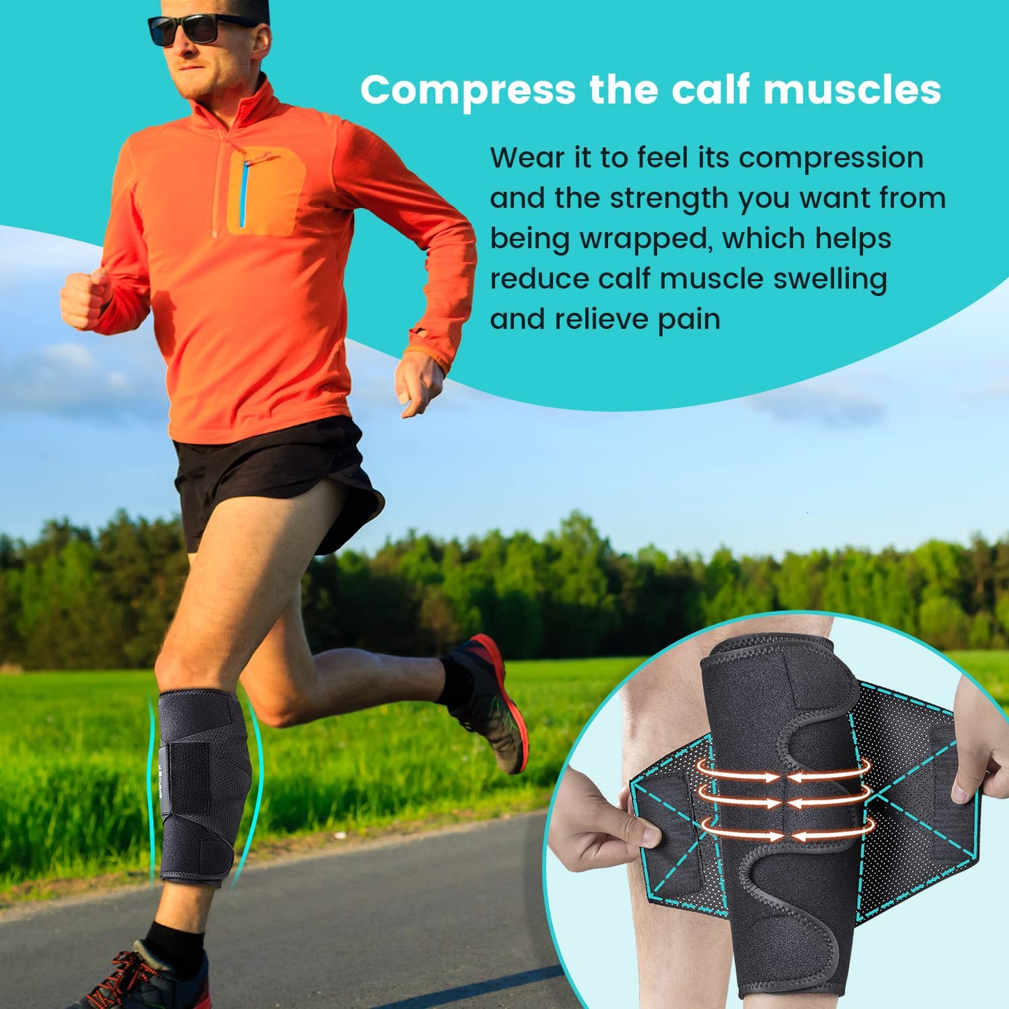 Sylong Calf Compression Wrap Brace for Men & Women, for Swelling Torn Calf Muscle, Diamond-shaped Elastic Band for Pressure, fit Varicose Vein Pain Relief -L/XL