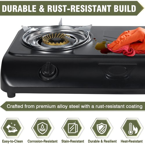 BESTFIRE Portable Outdoor Propane Stove - 9000/12000 BTU Dual Burners with Auto Ignition, Rust-Resistant Steel, Regulator & Hose, Perfect for Camping, RV, Tailgating, BBQ, Compact 28.74"×14.76"×5.51"