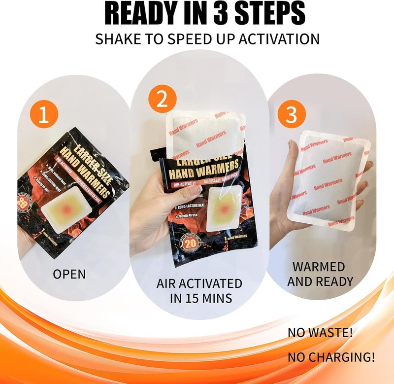 50 Pack Disposable Hand Warmers - Up to 20 Hours of Heat - Super Long Lasting Air Activated Warmers, All Natural & Portable for Body, Hands & Toes - Odorless Hot Warmer