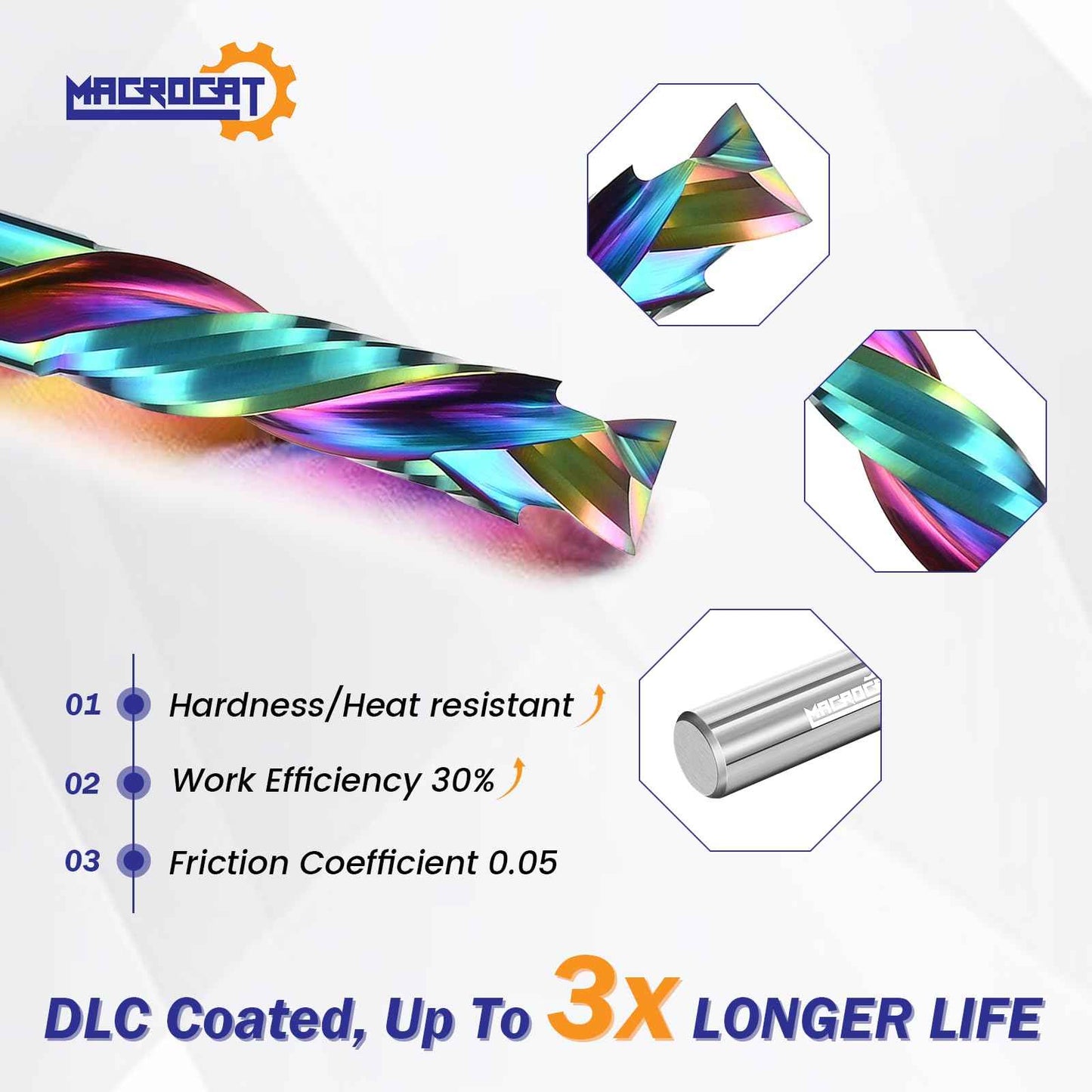 Compression Spiral Router Bits 1/4 "Shank, 1/4 "Cutting Diameter, 1" CL, Up Down Cut Bits for CNC & Wood Working / Wood Carving ,Solid Carbide End Mill with DLC Coating