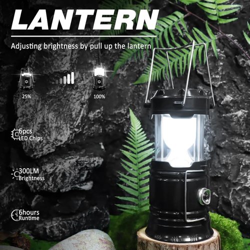 DIBMS Solar Camping Lantern - 4-Pack Collapsible LED | USB Rechargeable Emergency Lights for Outdoor Use