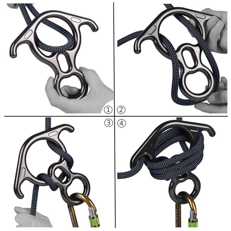 PROND Terminal 8 Descender, Rescue Figure 8 Descender with Lock Off Ears, 50KN Aluminum Alloy Bent-Ear Descender for Climbing Rescuing Or Escaping Descender, Climbing Belay & Rappel Equipment (Black)
