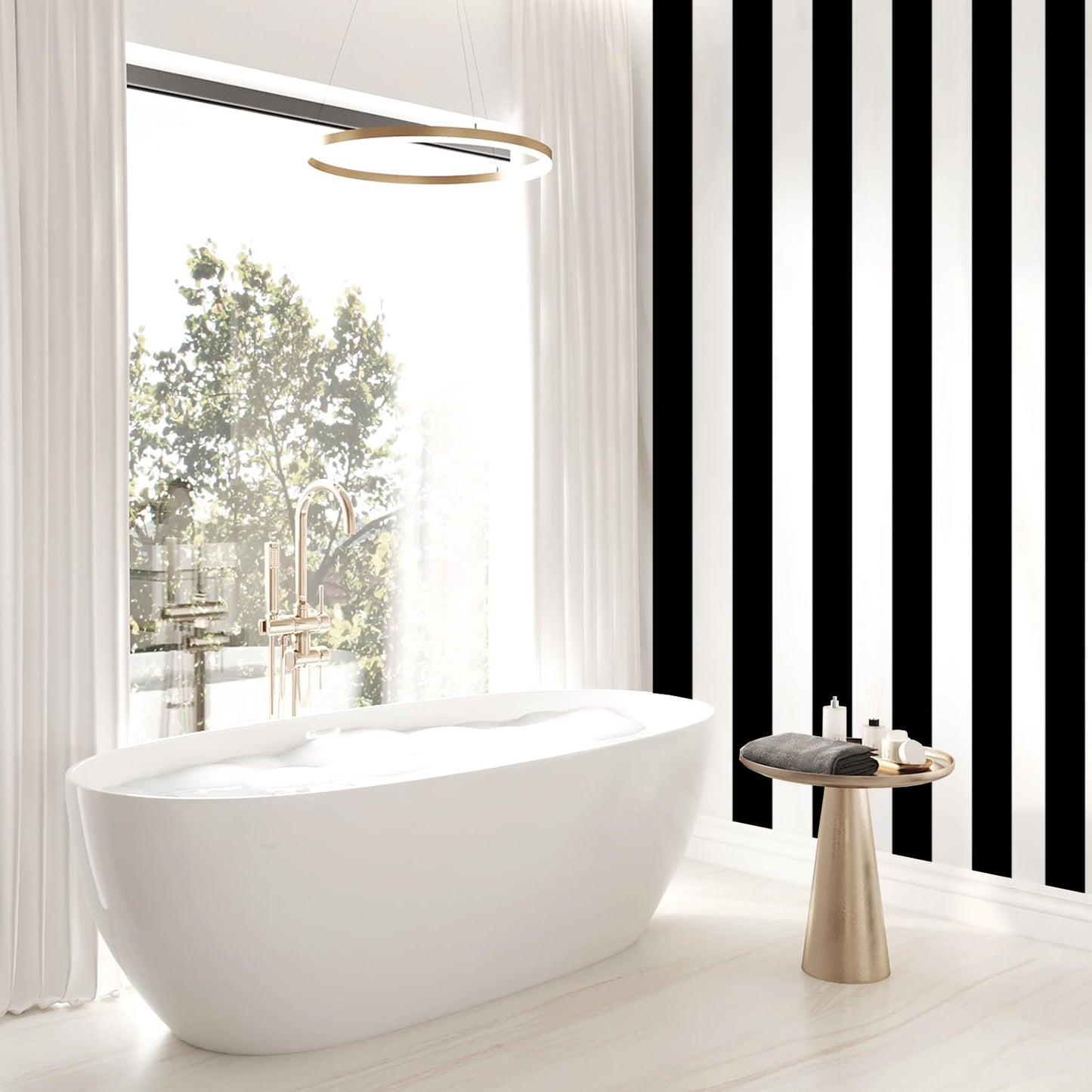 Amiya Wallpaper Peel and Stick Black and White Striped Wallpaper Geometric Removable Contact Paper Modern Self Adhesive Easy to Clean DIY Vinyl Home Decoration A Set of 17.3'' x 1200'' Roll