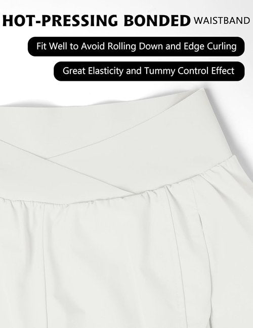 Blooming Jelly Women's High Waisted Athletic Workout Shorts - Crossover Design with Zipper Pockets
