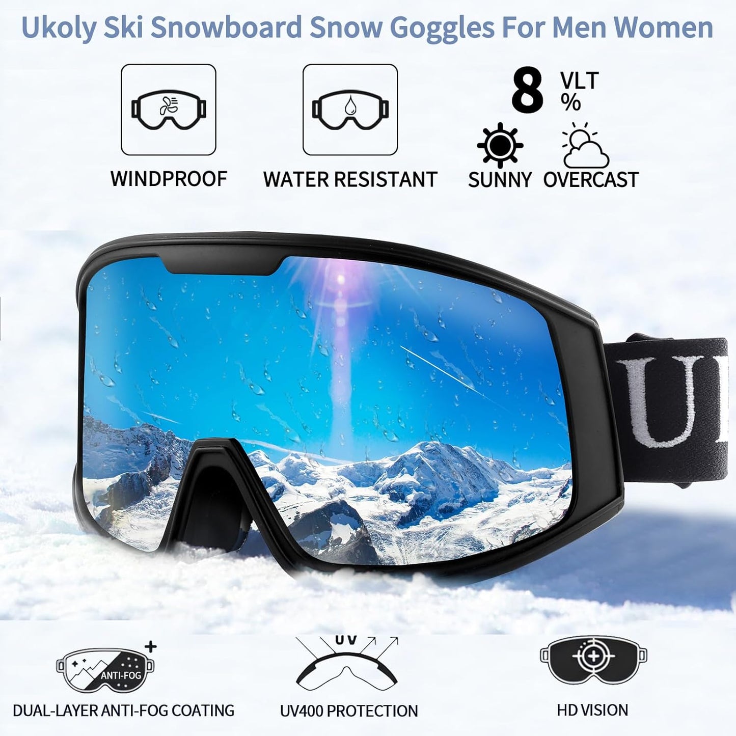 Ukoly Ski & Snowboard Goggles - HD Lens, Anti-Fog Coating, UV400 Protection | Unisex Design