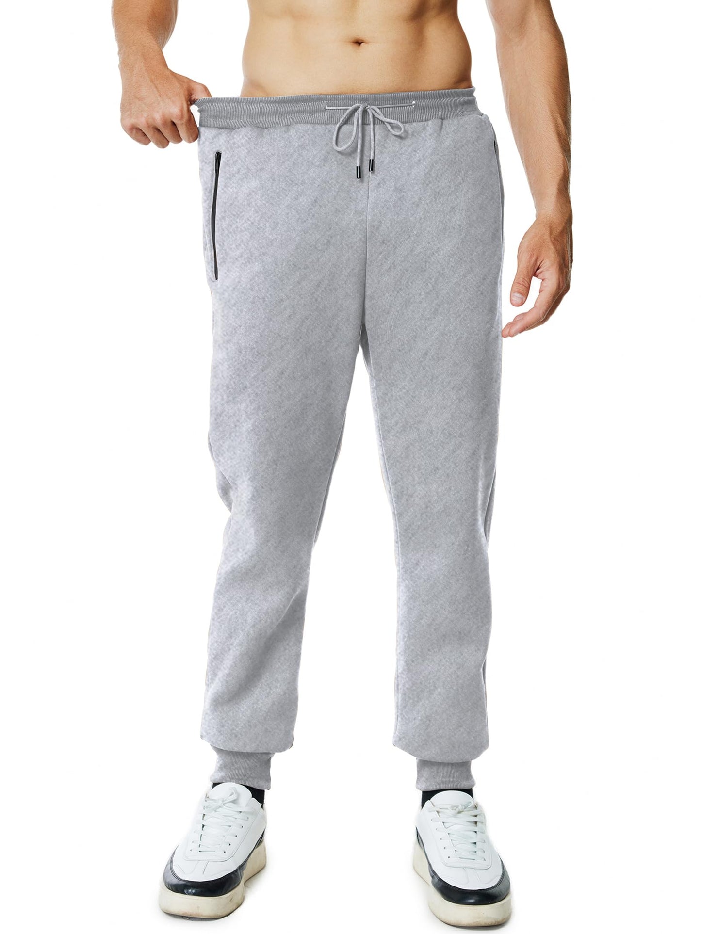 Menoio Mens Sweatpants with Zipper Pockets Workout Fleece Athletic Pants Casual Drawstring Jogger Pants Grey