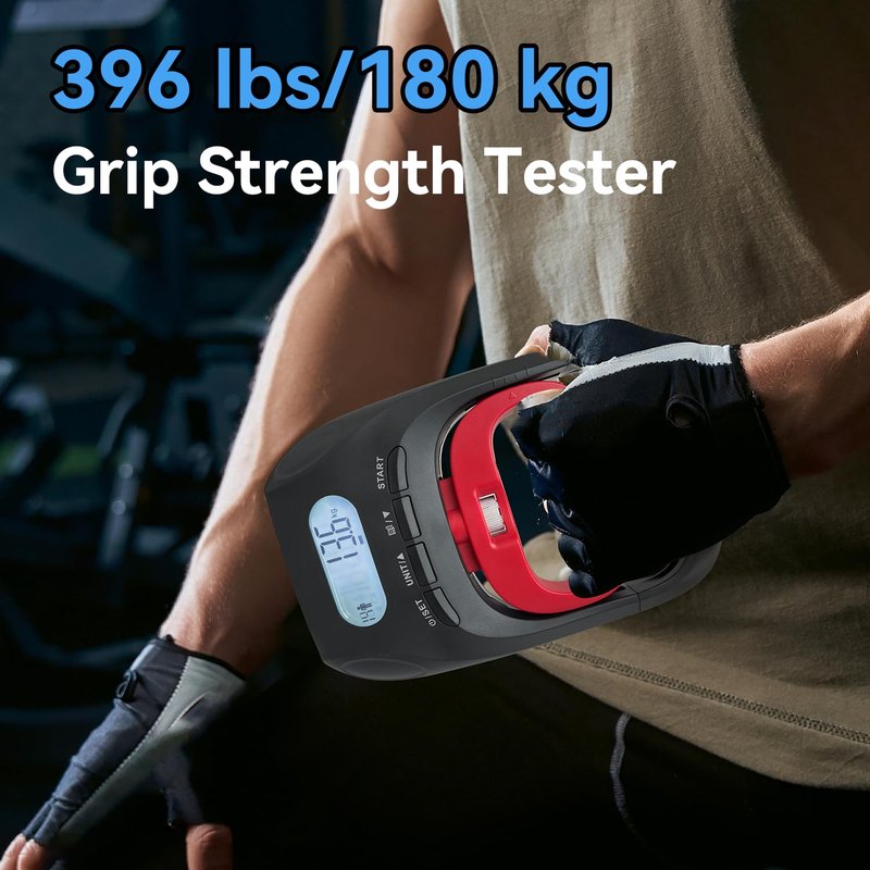 SUGOOE Grip Strength Tester Trainer, LCD Hand Dynamometer with 19-User Memory, Max 400lbs/180kg Capacity, Suitable for Sport Home Gym Use
