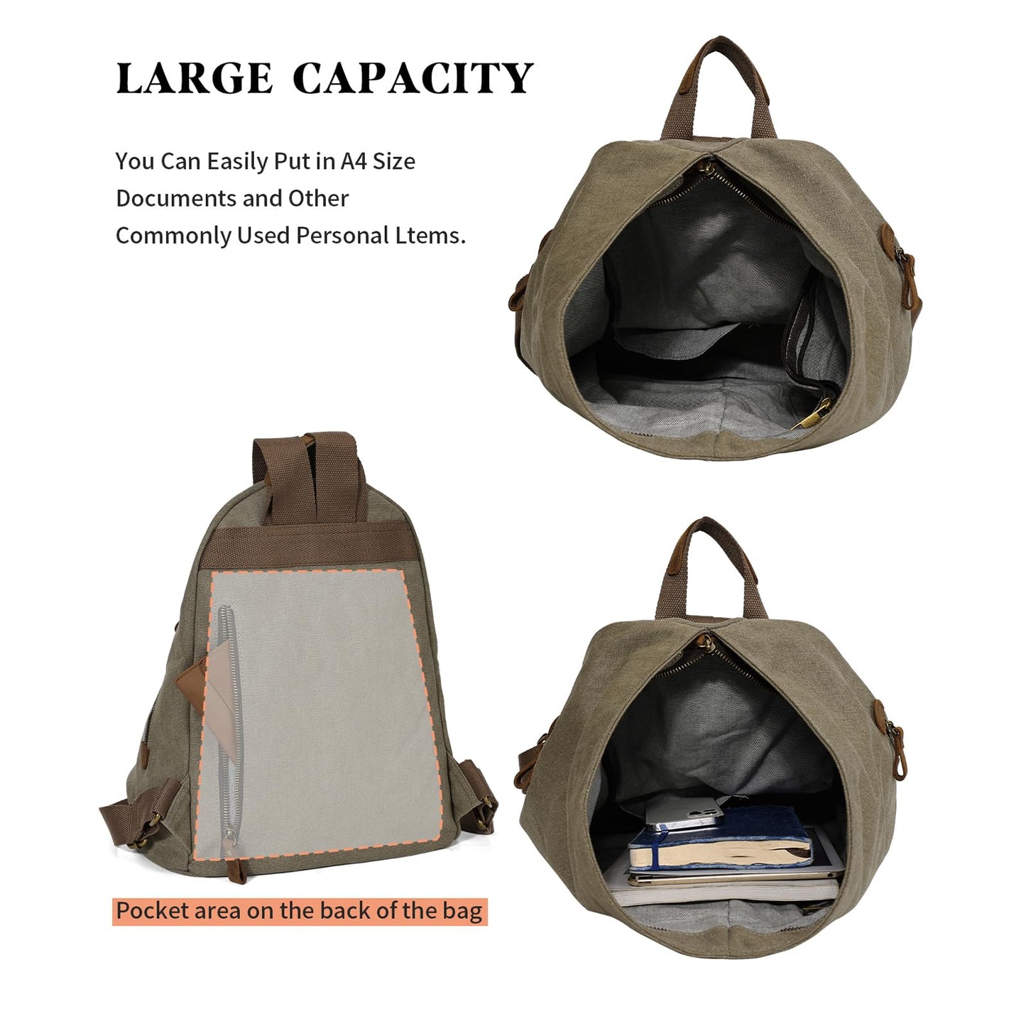 KL928 Canvas Vintage Backpack – Large Casual Daypack Outdoor Travel Rucksack Hiking Backpacks for Men Women